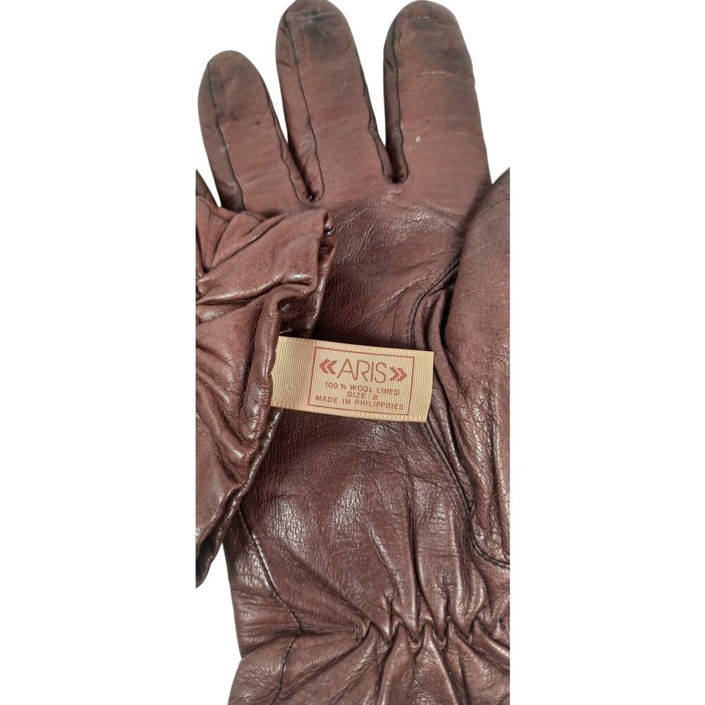 Vintage Aris Leather Gloves 100% Wool Lined Brown Winter Driving Size 8 Heritage - Picture 8 of 10